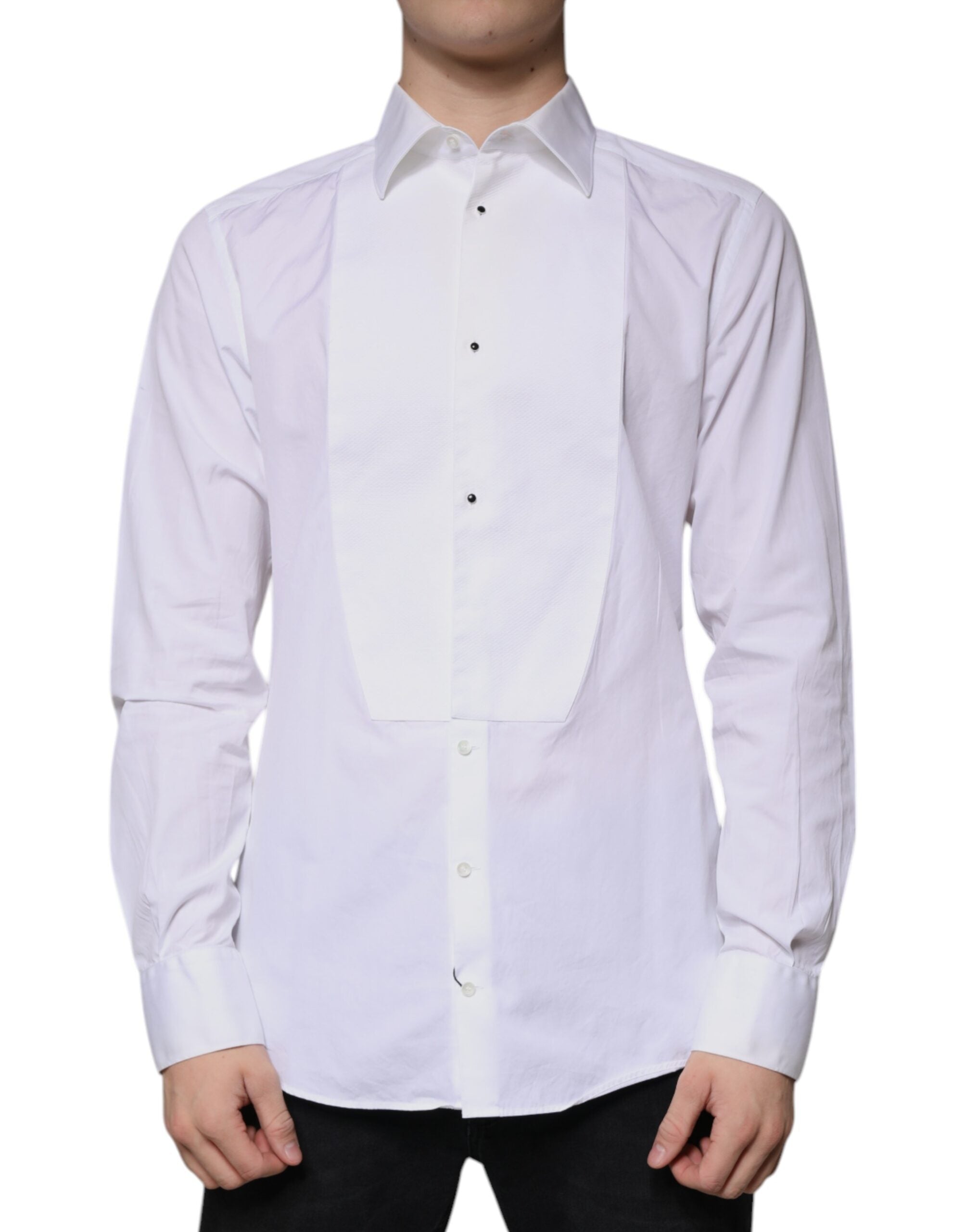 Dolce & Gabbana White Bib Cotton Poplin GOLD Men's Shirt